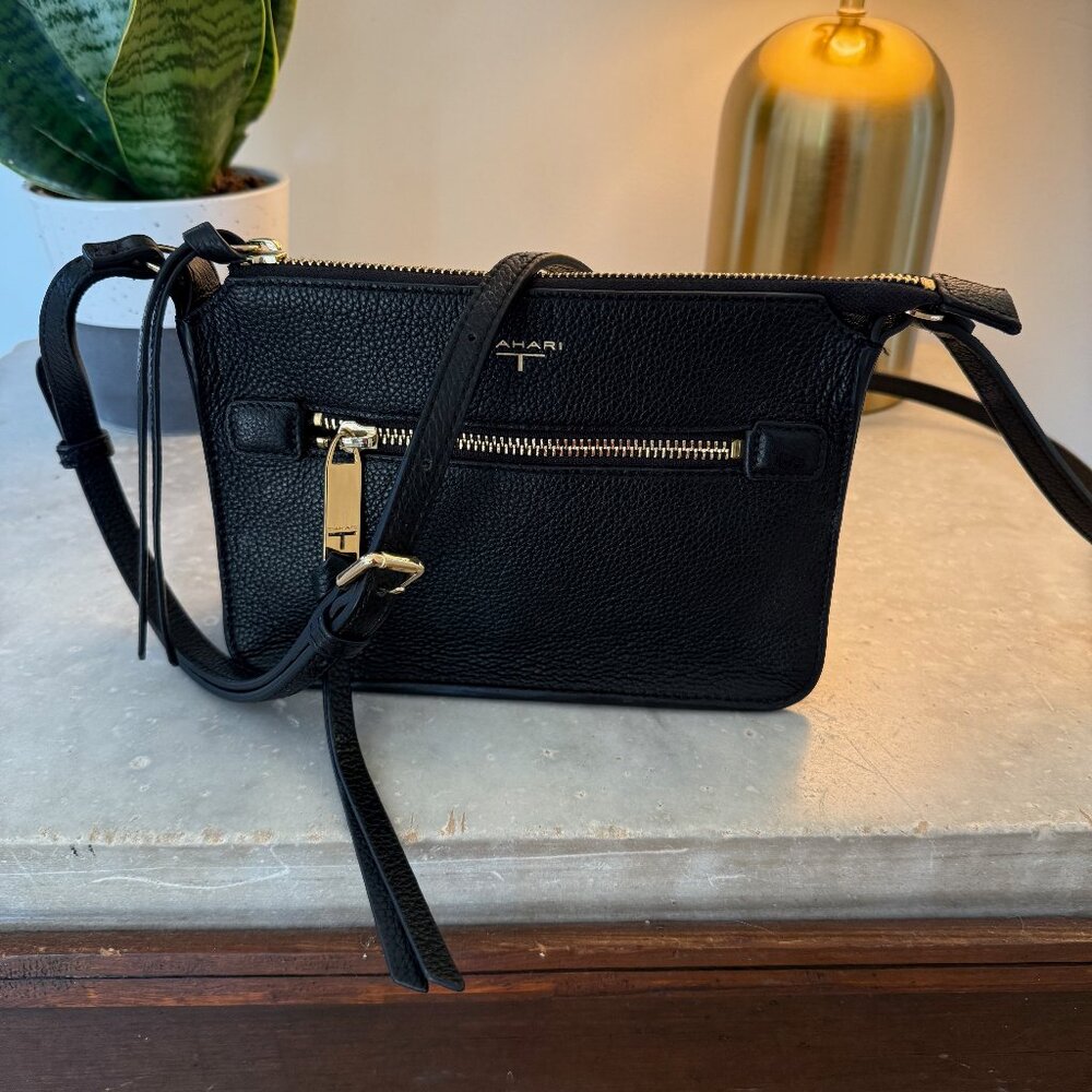 Leather T Tahari Small Crossbody Purse with Gold Hardware
